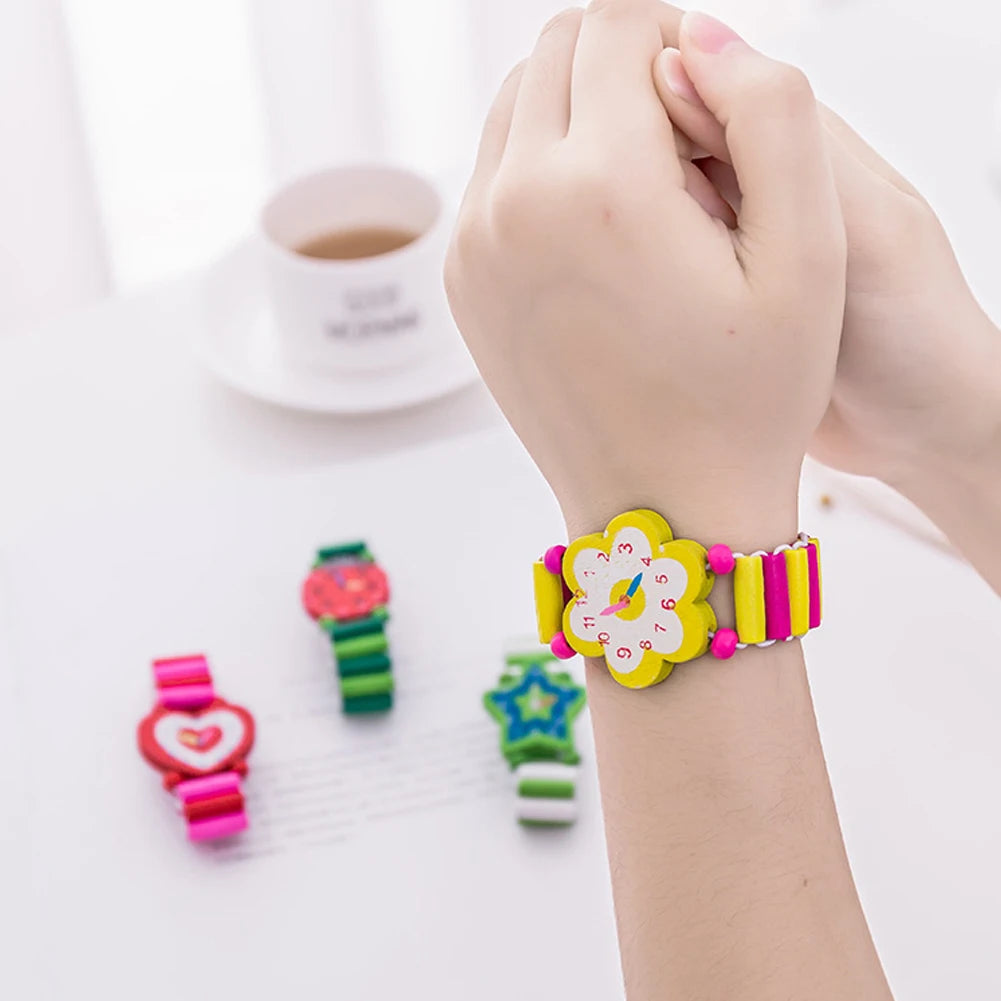 Kids Colorful Wood Watch Bracelet | Girls Elastic Wristband Toy | Birthday Gift | USA