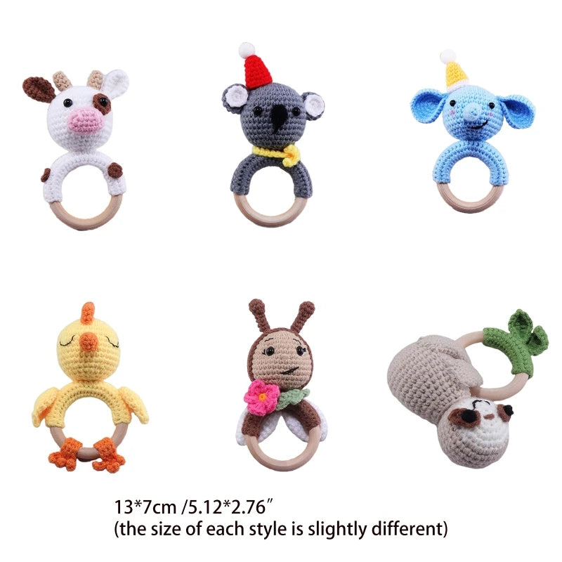 Wooden Giraffe Teether | Crochet Rattle Baby Mobile Toy | USA Australia