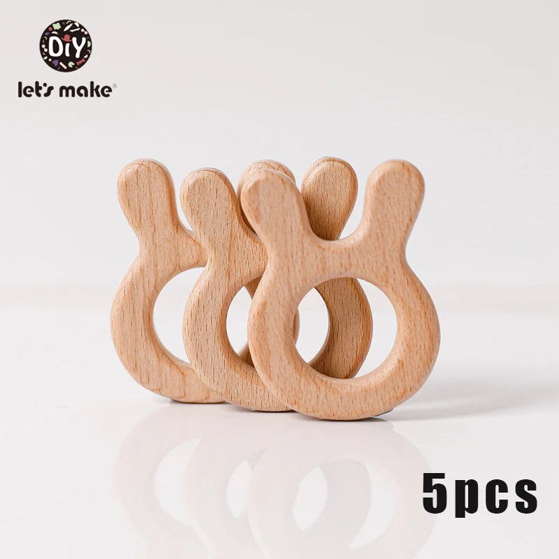 5-Pack Wooden Teether Set | BPA Free Animal Shapes | Hedgehog & Bird | USA