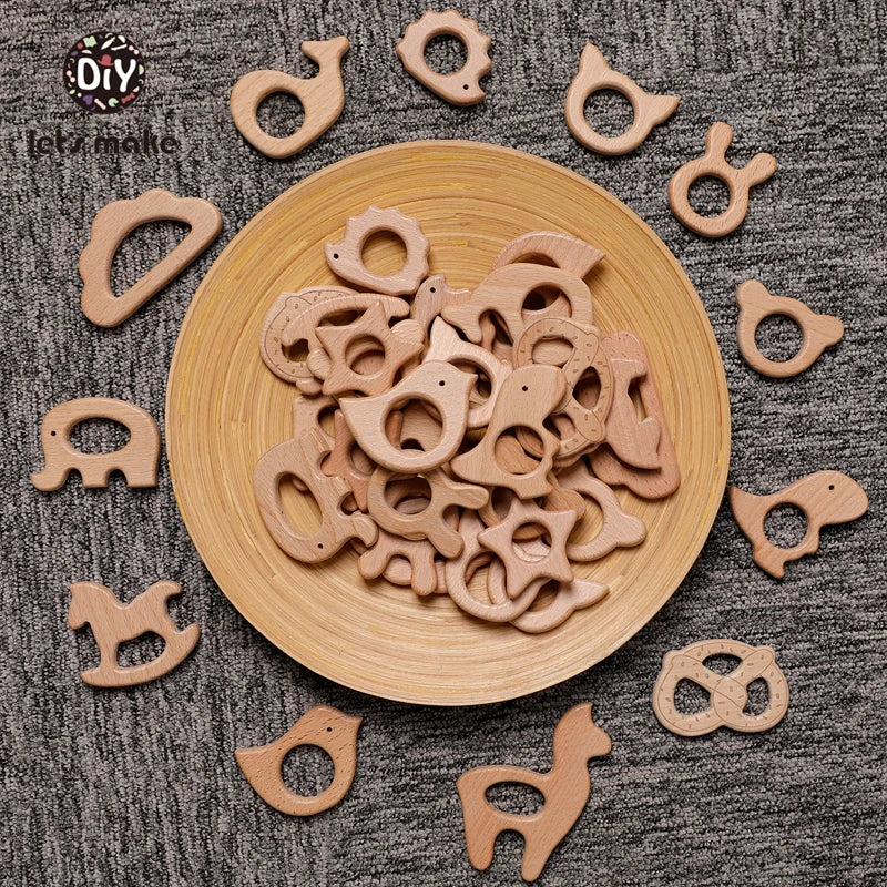 5-Pack Wooden Teether Set | BPA Free Animal Shapes | Hedgehog & Bird | USA