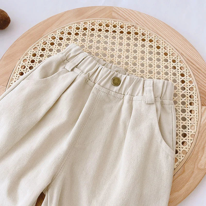 Solid Color Kids Pants - Elastic Waist Casual Trousers (1-6 Years)