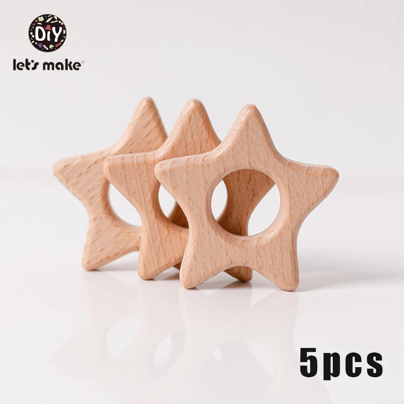 5-Pack Wooden Teether Set | BPA Free Animal Shapes | Hedgehog & Bird | USA