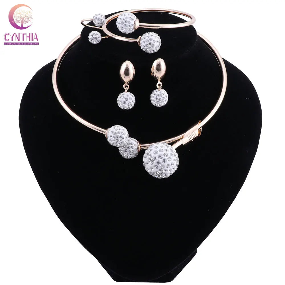 Gold Wedding Jewelry Set for Women | Bridal Necklace Earrings Bracelet Ring | USA Australia