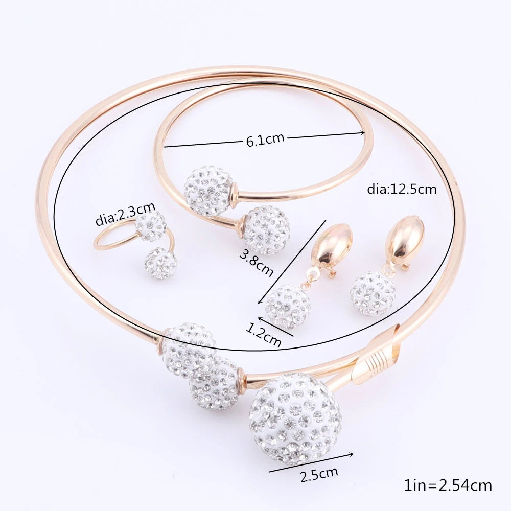 Gold Wedding Jewelry Set for Women | Bridal Necklace Earrings Bracelet Ring | USA Australia