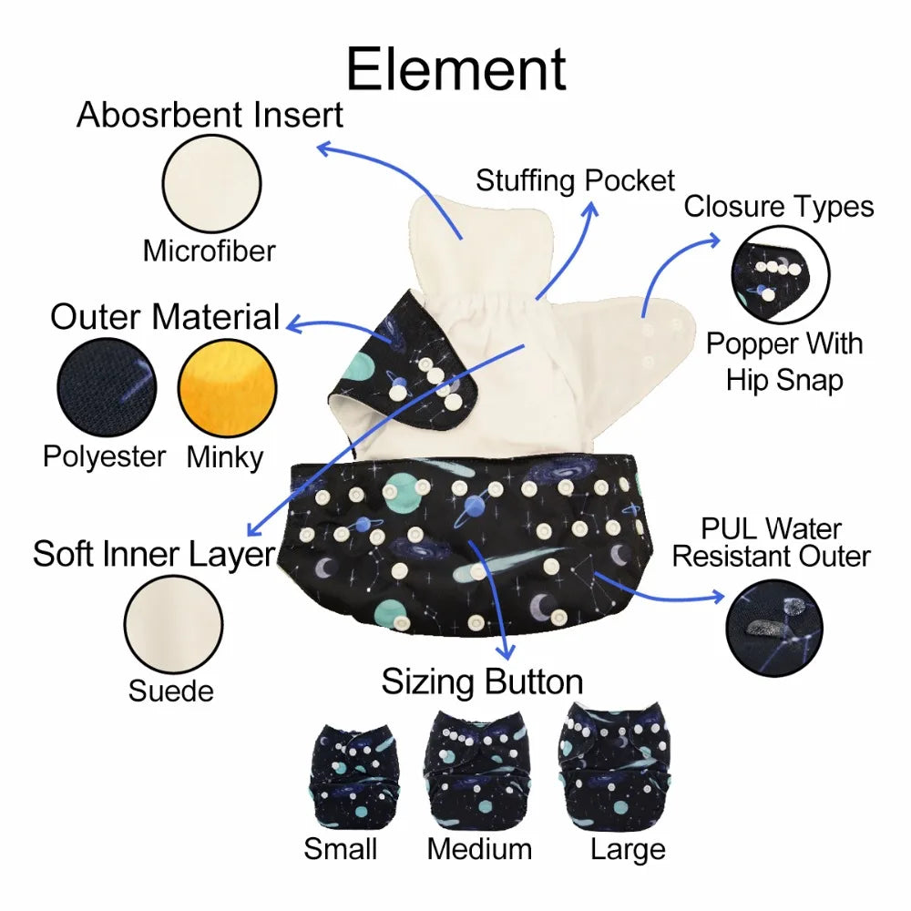 ALVABABY Cloth Diapers | Eco-Friendly Modern Nappy | 3-15kg with Insert | USA