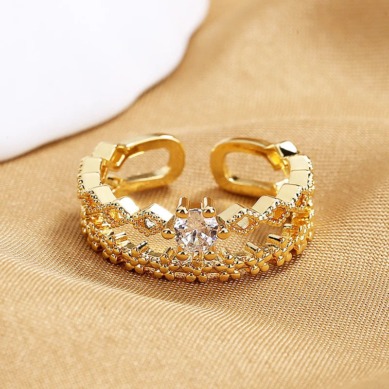 Sterling Silver Flower Lace Ring | CZ Adjustable Korean Fashion | Women | USA