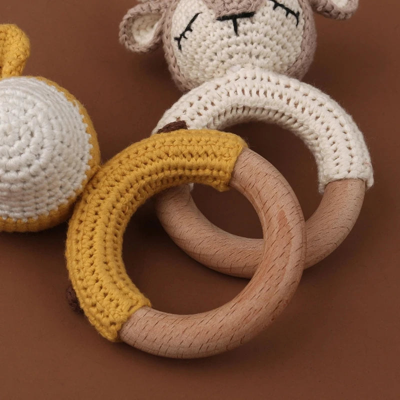 Wooden Giraffe Teether | Crochet Rattle Baby Mobile Toy | USA Australia