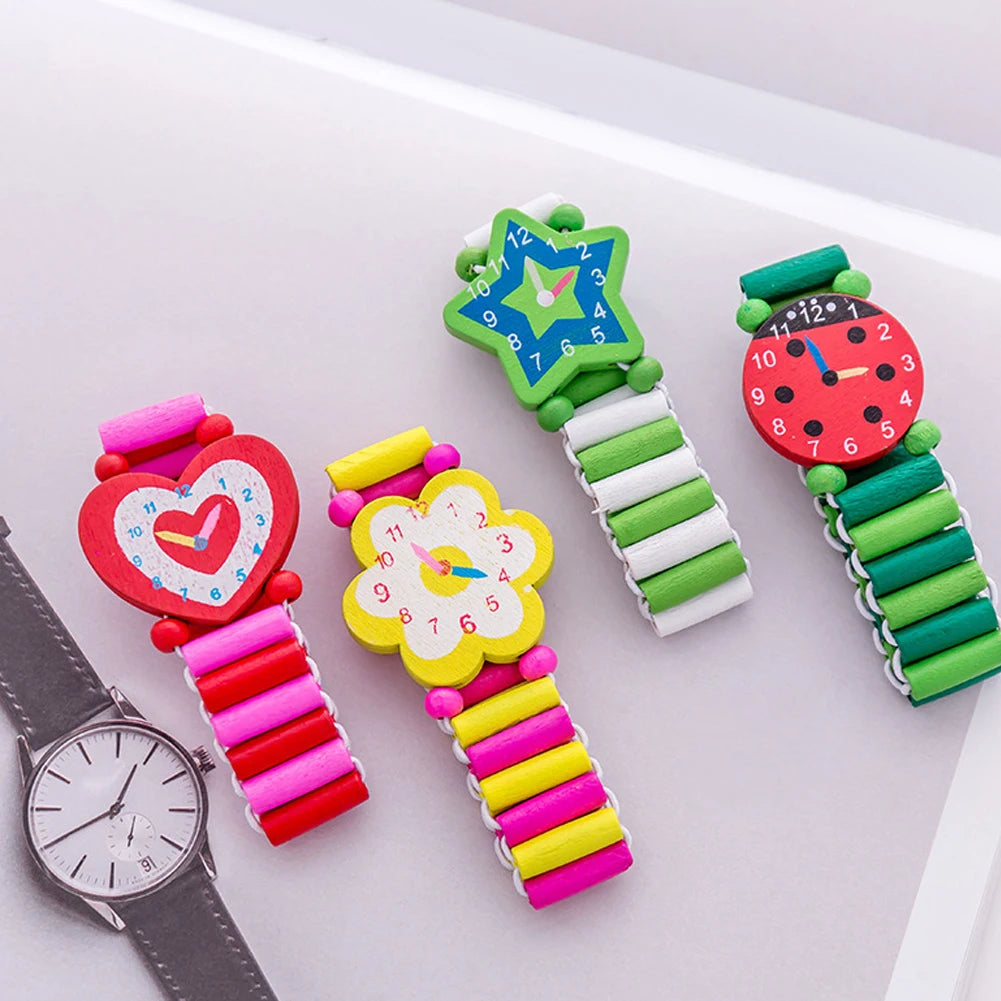 Kids Colorful Wood Watch Bracelet | Girls Elastic Wristband Toy | Birthday Gift | USA