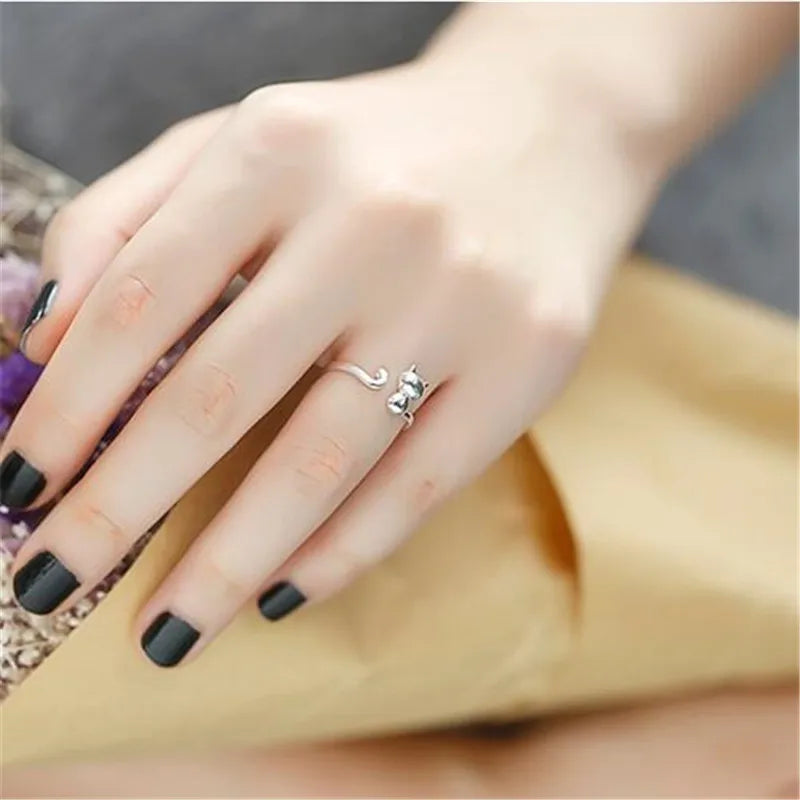 Cute Cat Sterling Silver Ring | Adjustable Animal Design | Women | USA Australia