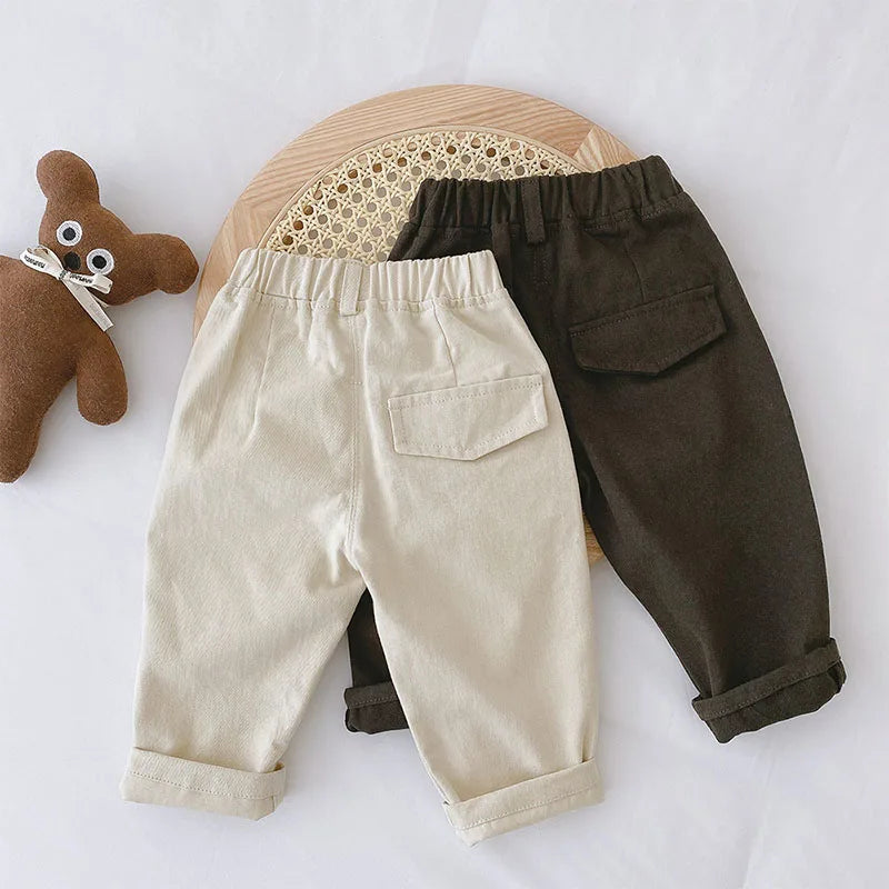 Solid Color Kids Pants - Elastic Waist Casual Trousers (1-6 Years)