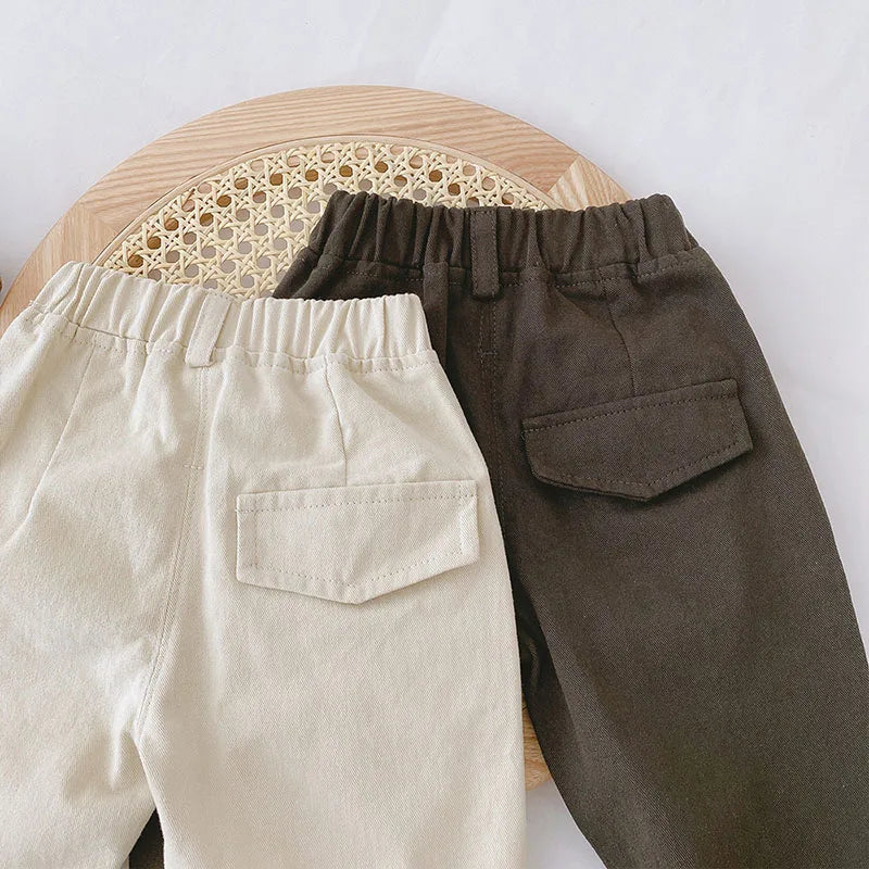 Solid Color Kids Pants - Elastic Waist Casual Trousers (1-6 Years)