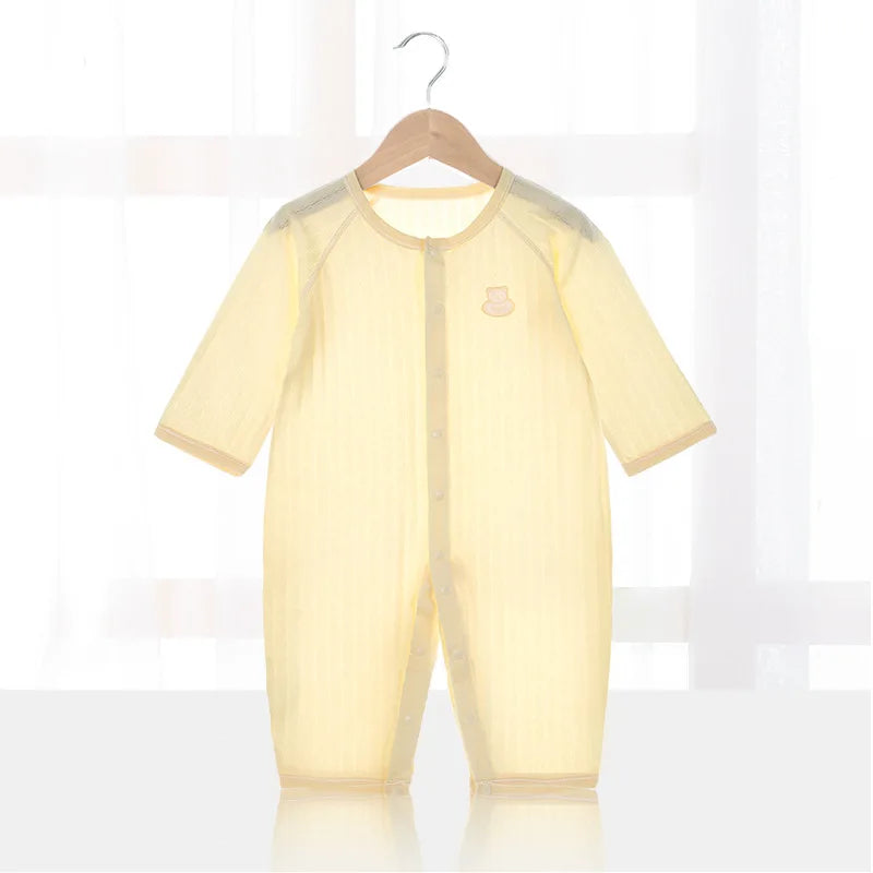 Baby Thin Summer Jumpsuit Clothes Short Sleeve Romper Boy Newborn Solid Girl Sleep Gown Infant Organic Cotton Rompers