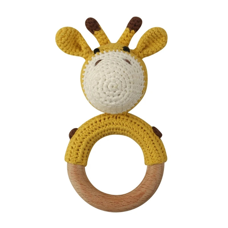 Wooden Giraffe Teether | Crochet Rattle Baby Mobile Toy | USA Australia