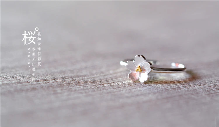 Cherry Blossom Sterling Silver Ring | Adjustable Open Design | Women | USA