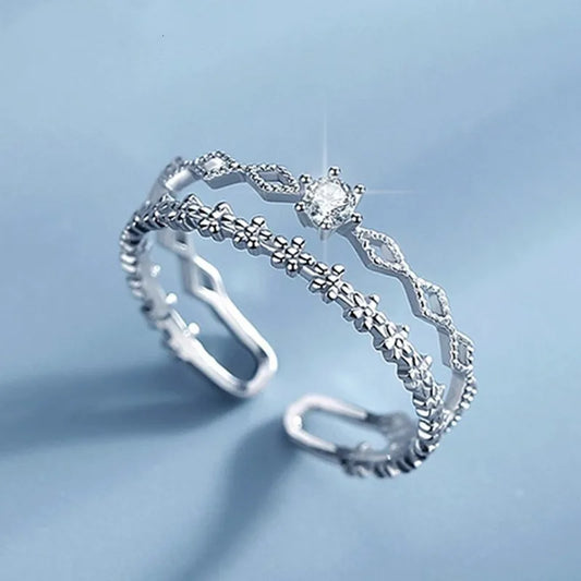 Sterling Silver Flower Lace Ring | CZ Adjustable Korean Fashion | Women | USA