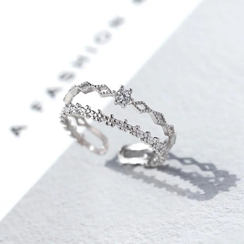 Sterling Silver Flower Lace Ring | CZ Adjustable Korean Fashion | Women | USA