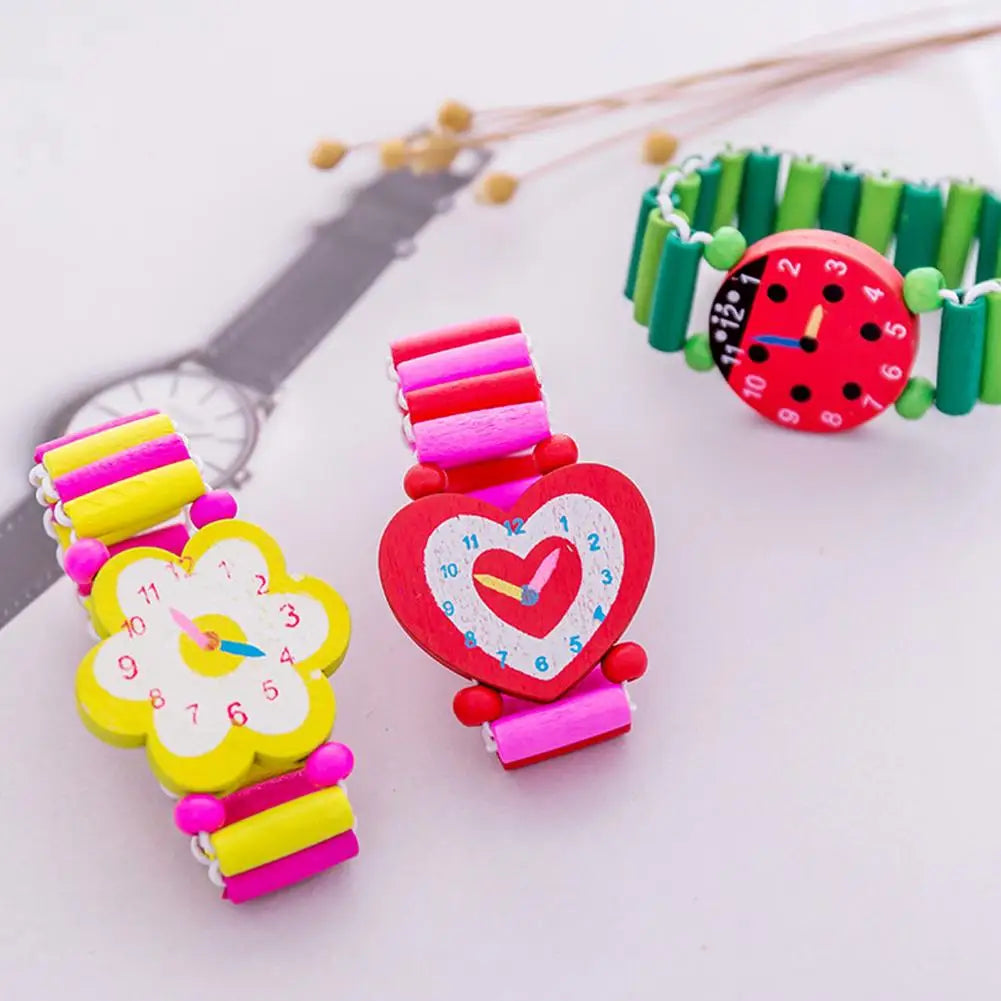 Kids Colorful Wood Watch Bracelet | Girls Elastic Wristband Toy | Birthday Gift | USA