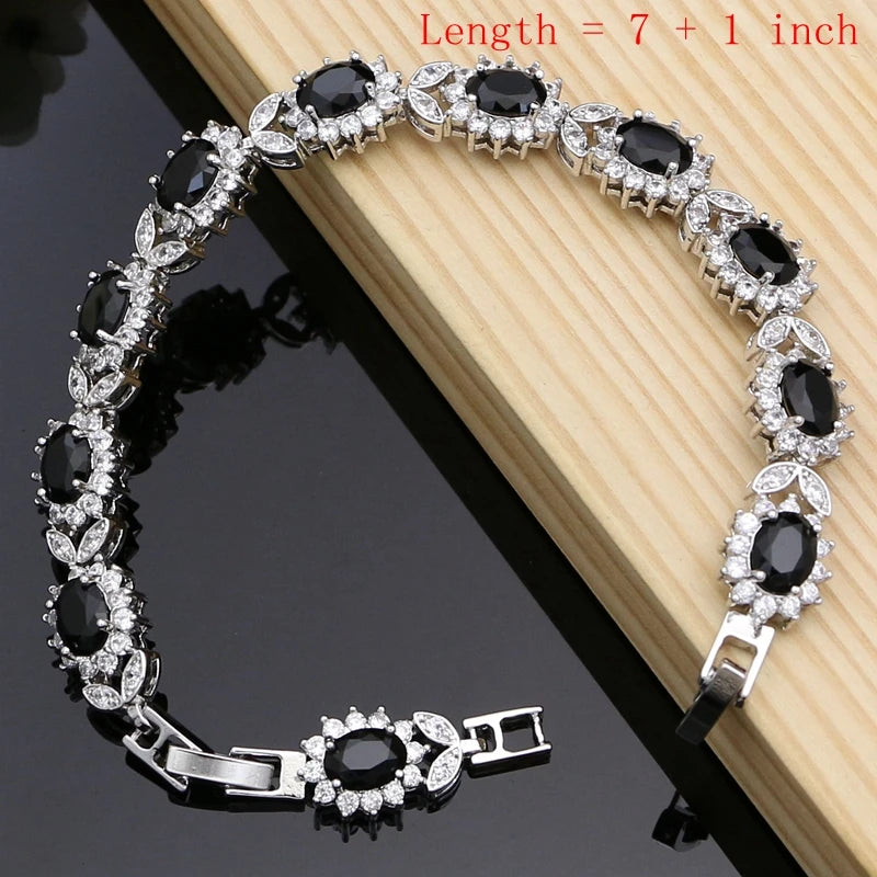 Vintage Punk Women 925 Silver Jewelry Sets Black Stone Hyperbole Design Earrings Fashion Suit Necklace Sets Dropshipping
