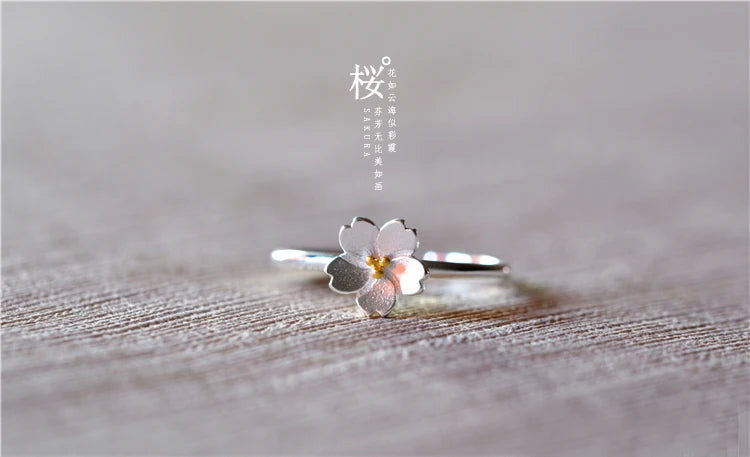 Cherry Blossom Sterling Silver Ring | Adjustable Open Design | Women | USA