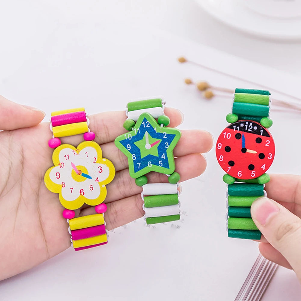Kids Colorful Wood Watch Bracelet | Girls Elastic Wristband Toy | Birthday Gift | USA