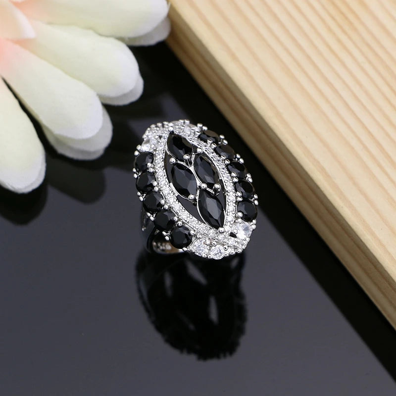Vintage Punk Women 925 Silver Jewelry Sets Black Stone Hyperbole Design Earrings Fashion Suit Necklace Sets Dropshipping