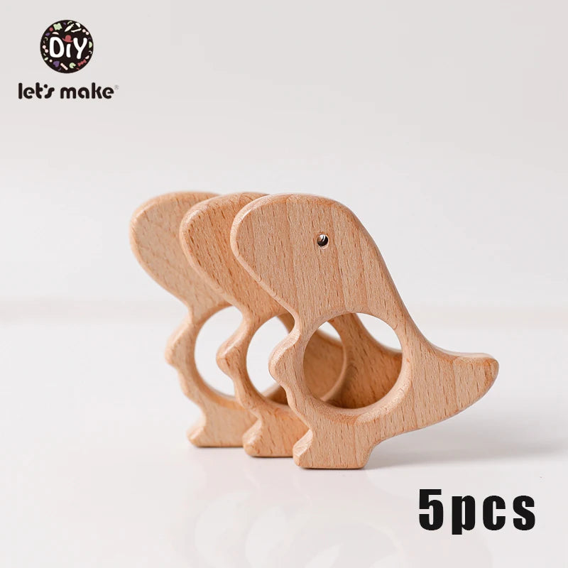 5-Pack Wooden Teether Set | BPA Free Animal Shapes | Hedgehog & Bird | USA