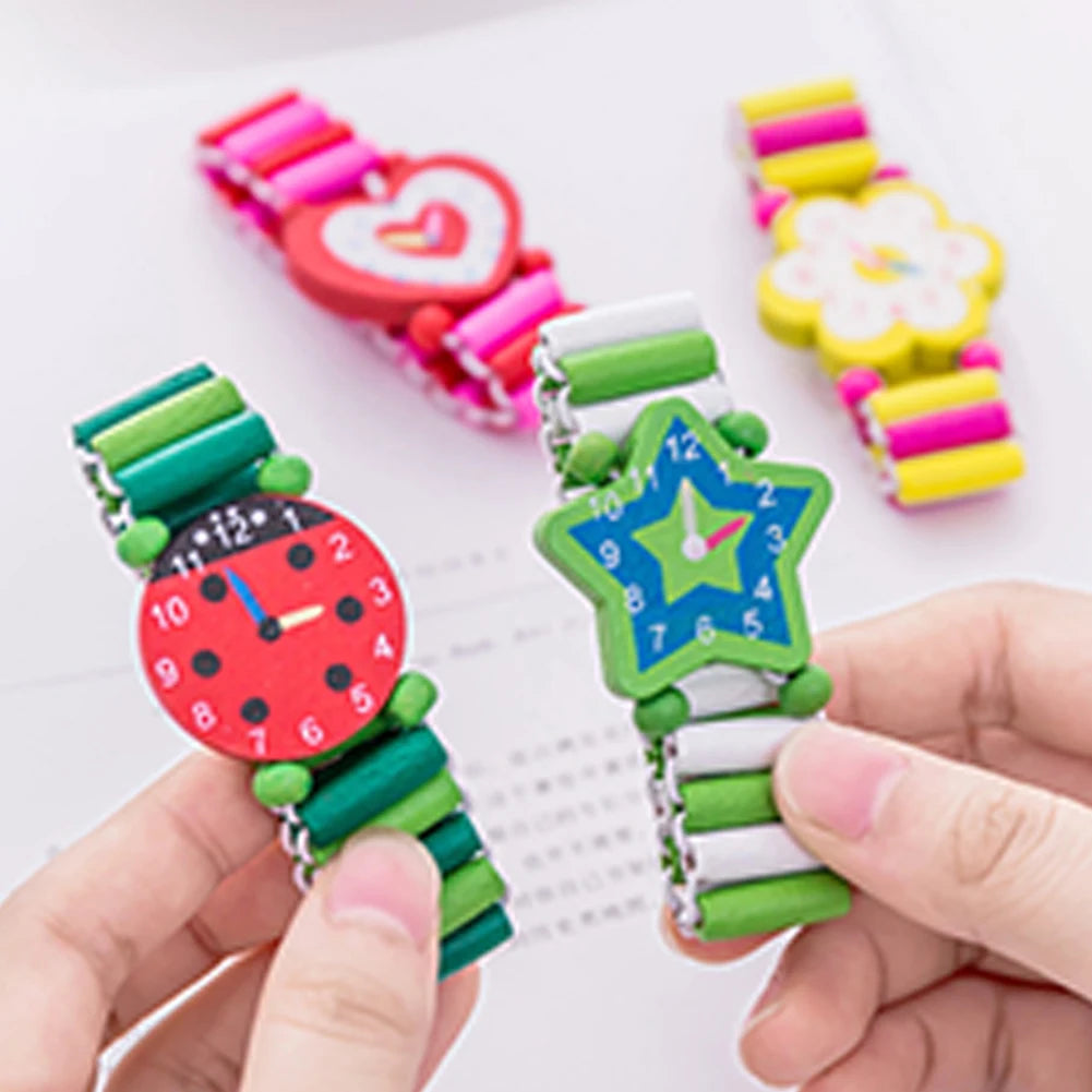 Kids Colorful Wood Watch Bracelet | Girls Elastic Wristband Toy | Birthday Gift | USA
