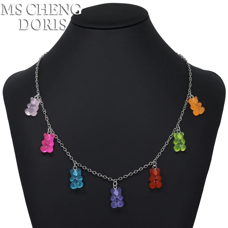 Handmade Cute Resin Gummy Bear Necklace | 33 Styles Colors | Women Girl