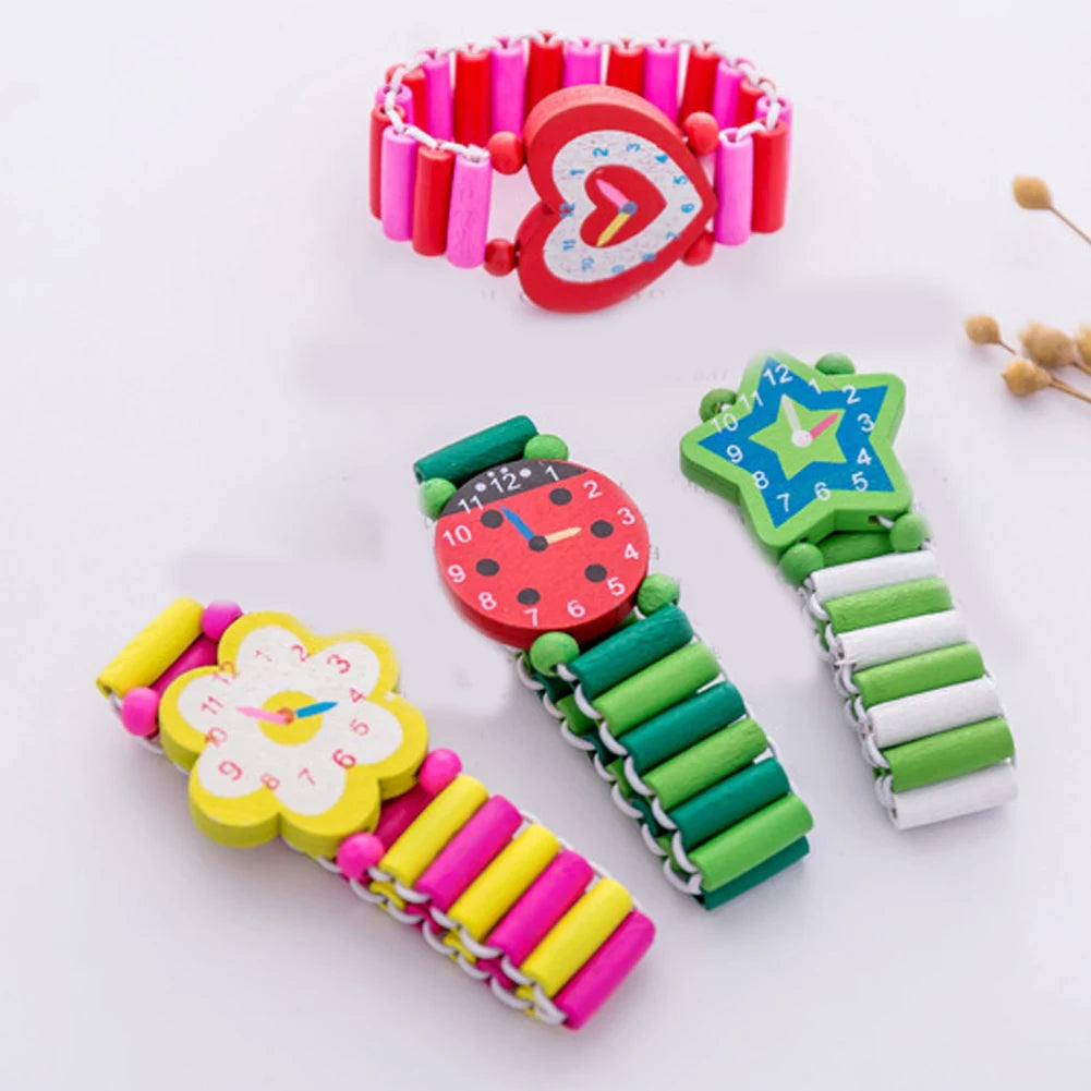 Kids Colorful Wood Watch Bracelet | Girls Elastic Wristband Toy | Birthday Gift | USA