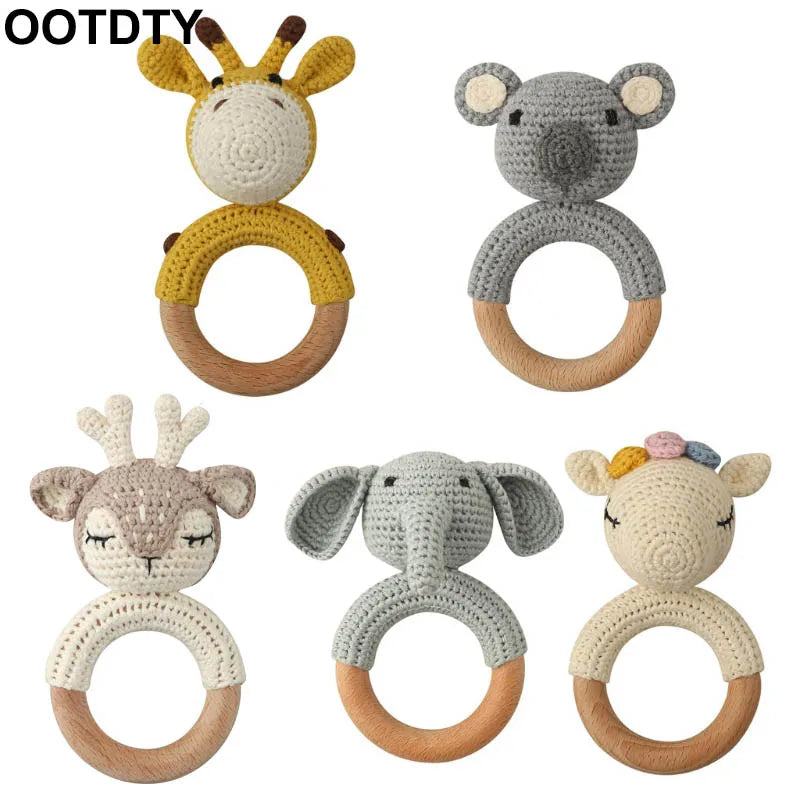 Wooden Giraffe Teether | Crochet Rattle Baby Mobile Toy | USA Australia