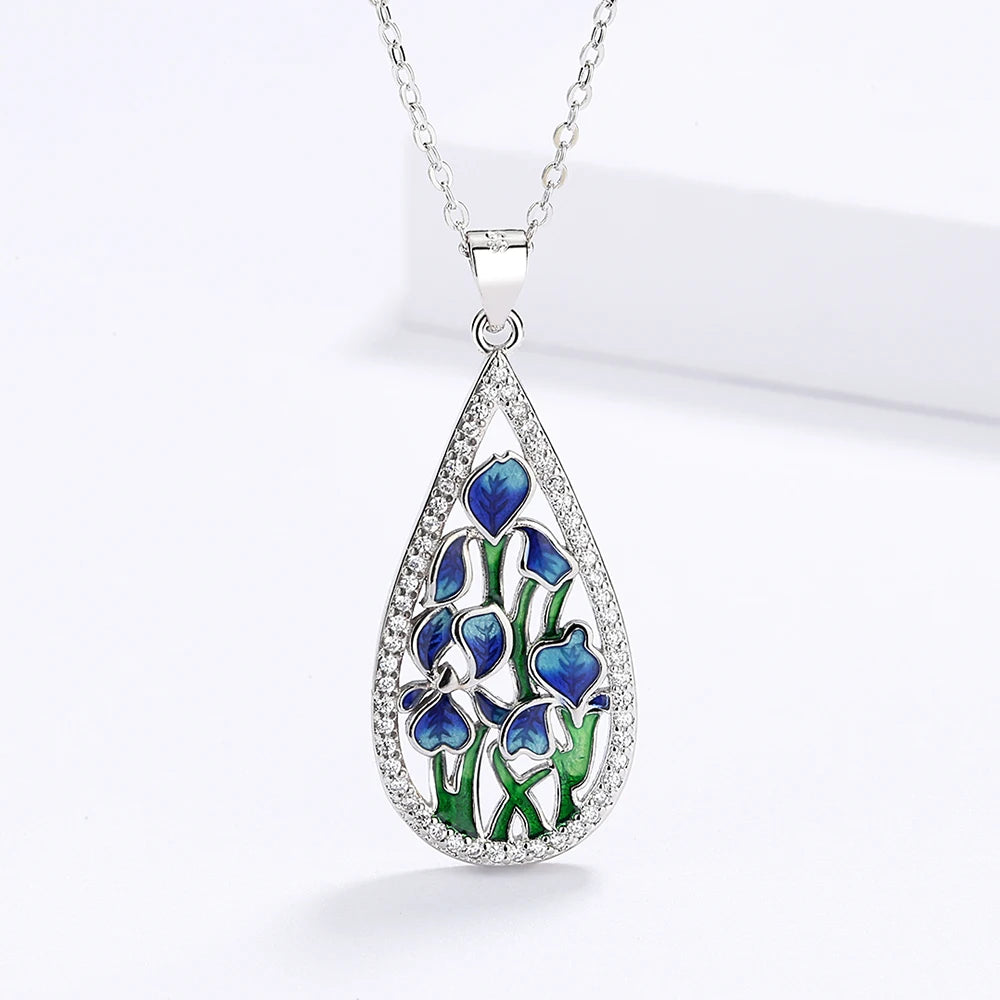 925 Silver Blue Flower Enamel Necklace | Handmade Pendant | USA Australia