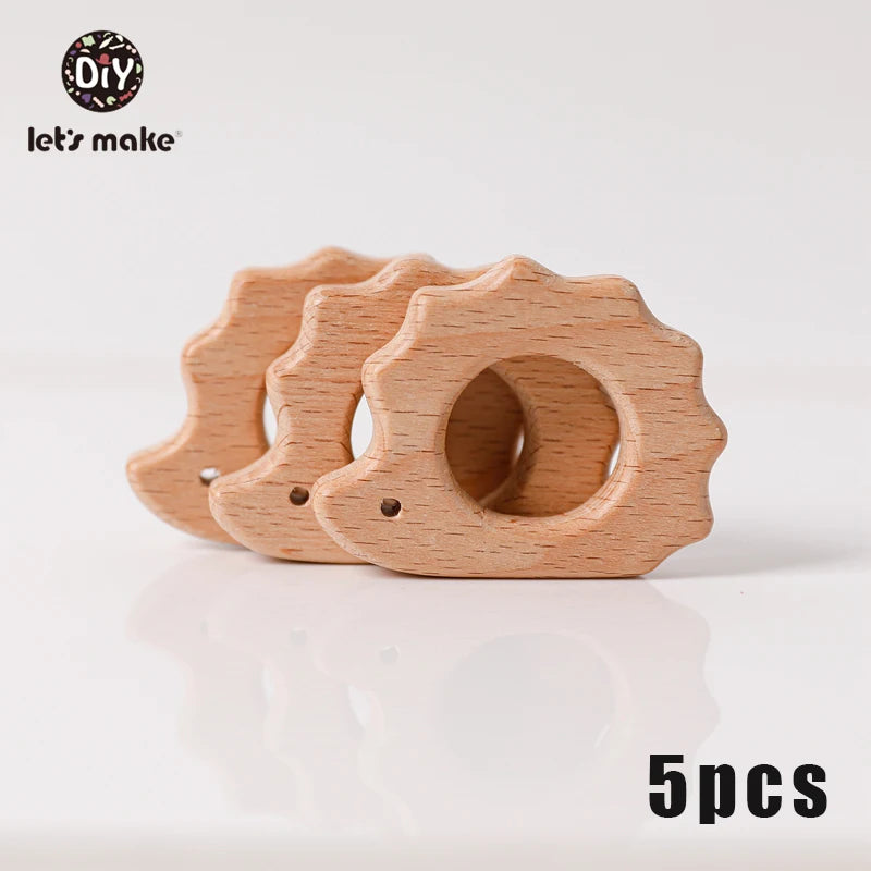 5-Pack Wooden Teether Set | BPA Free Animal Shapes | Hedgehog & Bird | USA