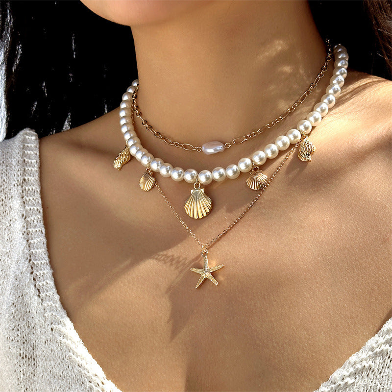 Bohemian Starfish Beach Necklace for Women | Pearl Beaded Choker | Summer | USA