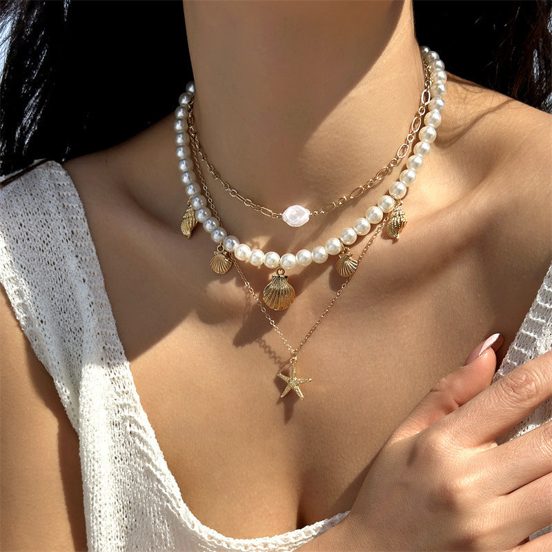 Bohemian Starfish Beach Necklace for Women | Pearl Beaded Choker | Summer | USA