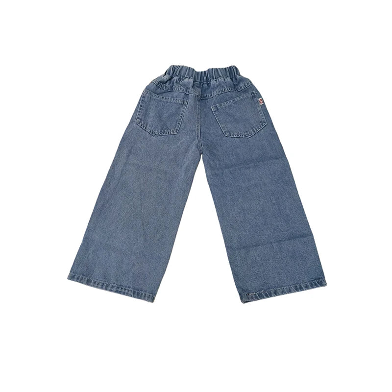 Spring Kids Jeans | Girls Solid Color Loose Wide Leg Pants | Ages 3-9 | USA