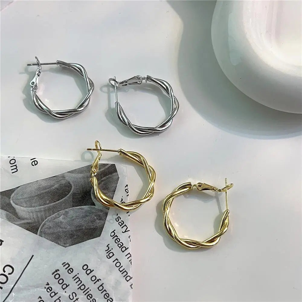Twisted Weaving Metal Hoop Earrings - Vintage Geometric Statement