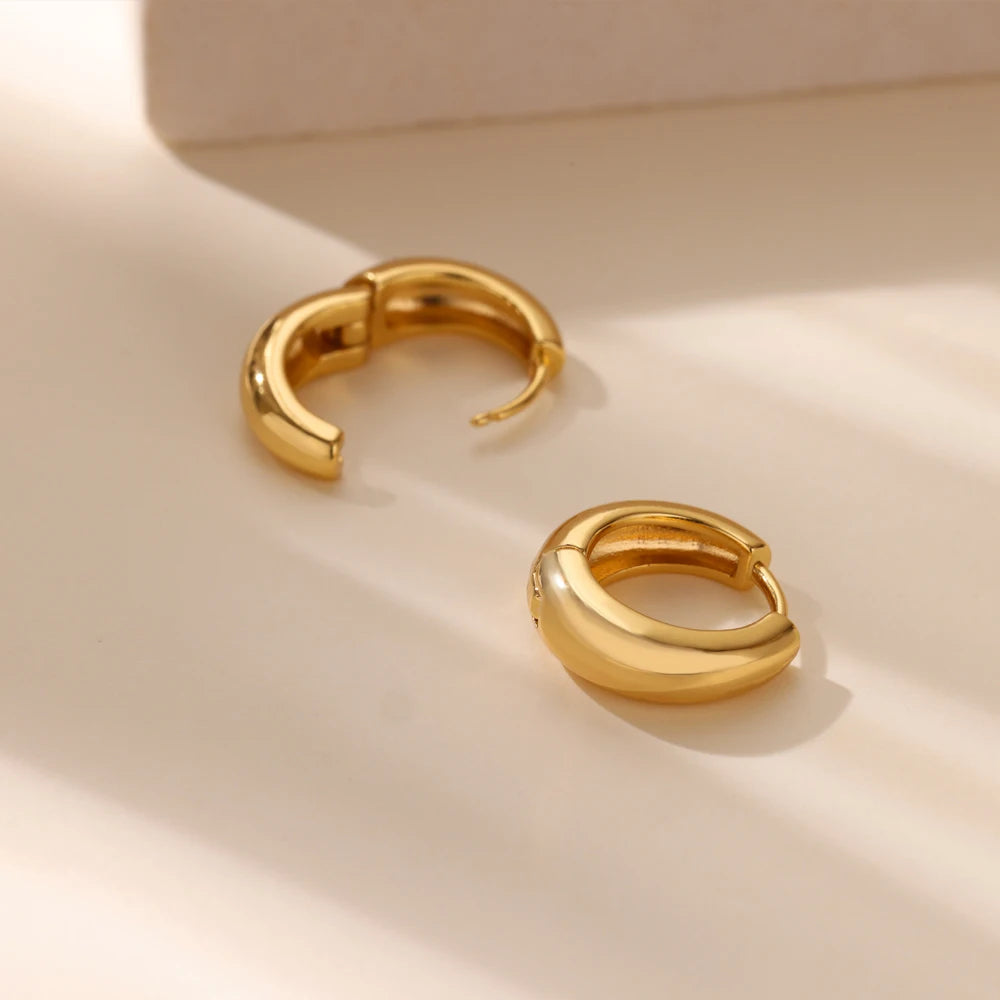 Classic Gold Hoop Earrings - Chunky Stainless Steel Minimalist