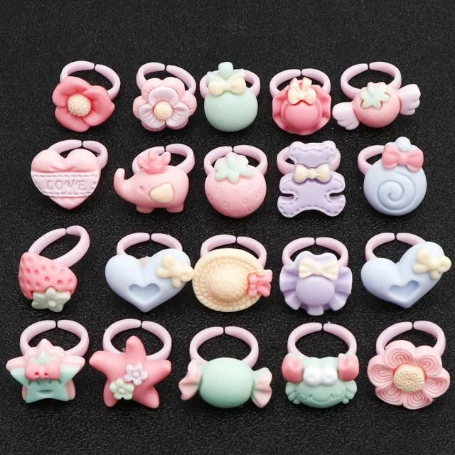 20 Pcs Kids Rings Set | Flower Animal Princess Rings for Girls | Party Favors | USA