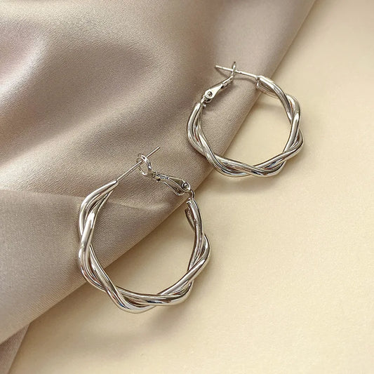 Twisted Weaving Metal Hoop Earrings - Vintage Geometric Statement
