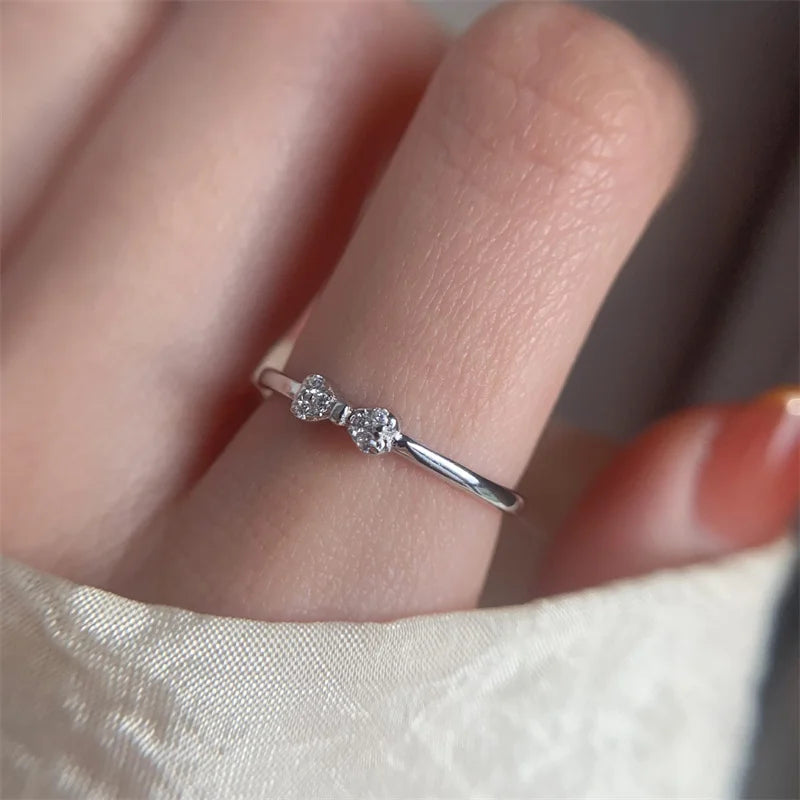 Sterling Silver Flower Bow Ring - Love Combination Adjustable Design