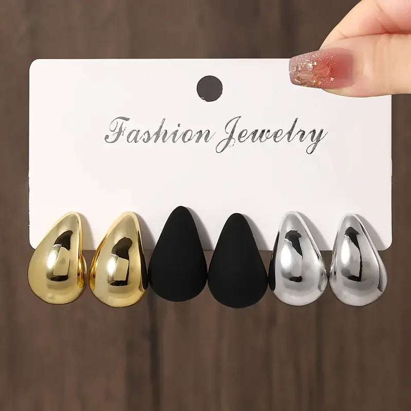 Vintage Teardrop Stud Earrings - Elegant Lightweight Set