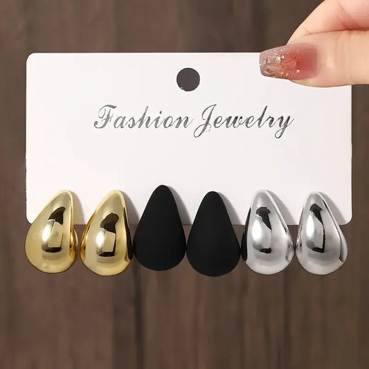 Vintage Teardrop Stud Earrings - Elegant Lightweight Set