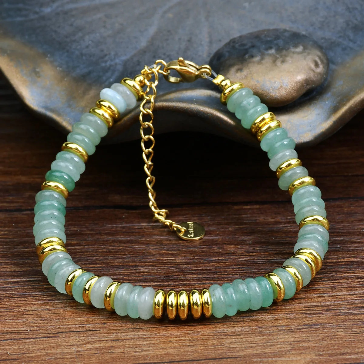 Natural Stone Beaded Bracelet | Colorful Bohemian Gold Chain | Women | USA