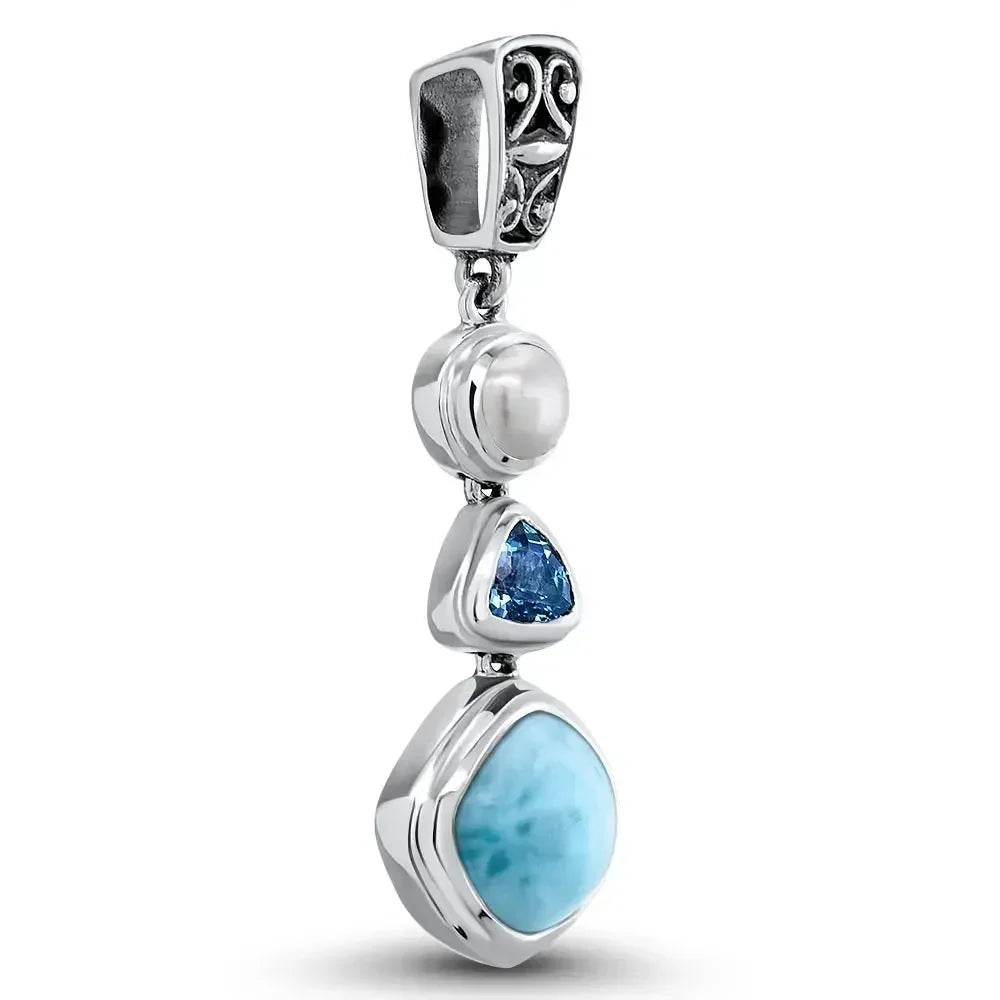 1 Pcs Silver Color Handmade Necklace Pendant Unique Beautiful Blue Natural Sea Pattern And Pearl Pendants Jewelry