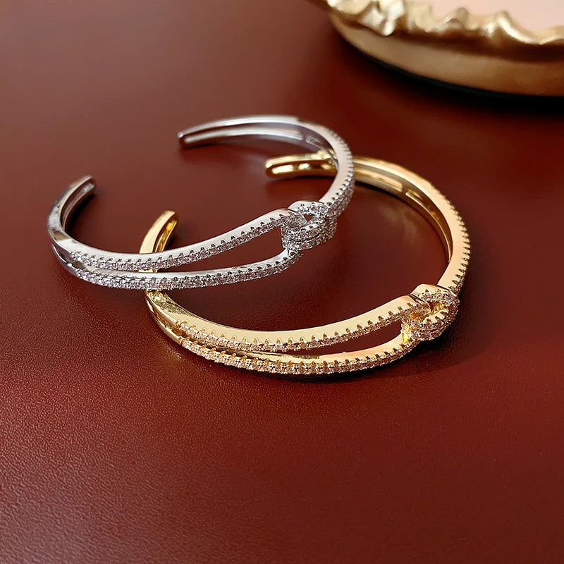 Full Zircon Cuff Bracelet | Gold Plated Copper Minimalist Bangle | USA Australia