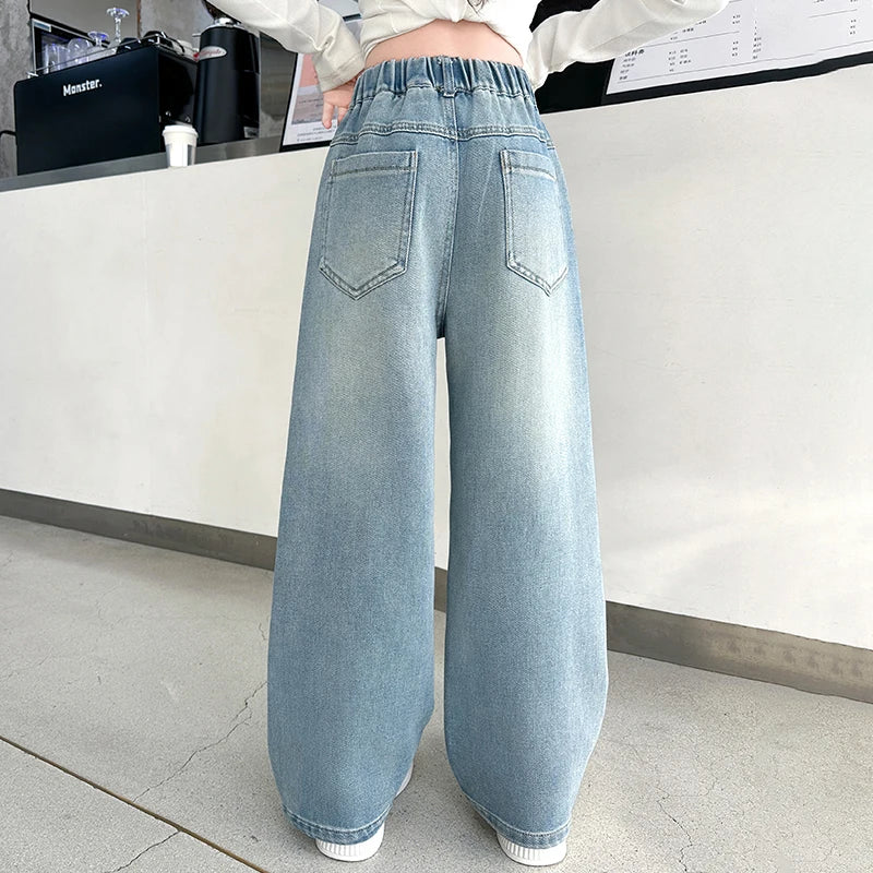 Girls Butterfly Ripped Jeans | Wide-Leg Pants Fashionable Slimming | Kids | USA