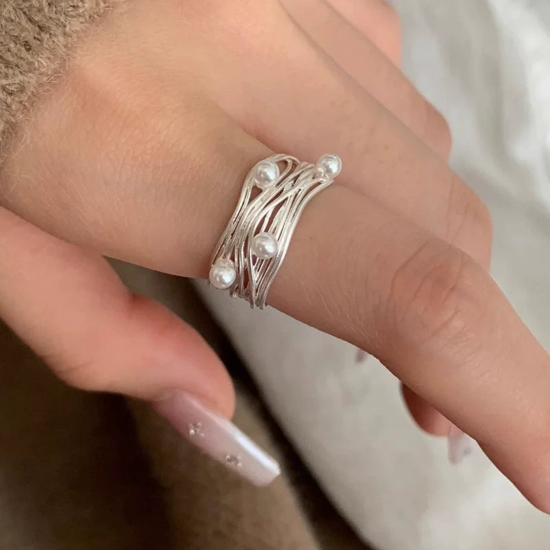 Sterling Silver Flower Lace Ring | CZ Adjustable Korean Fashion | Women | USA