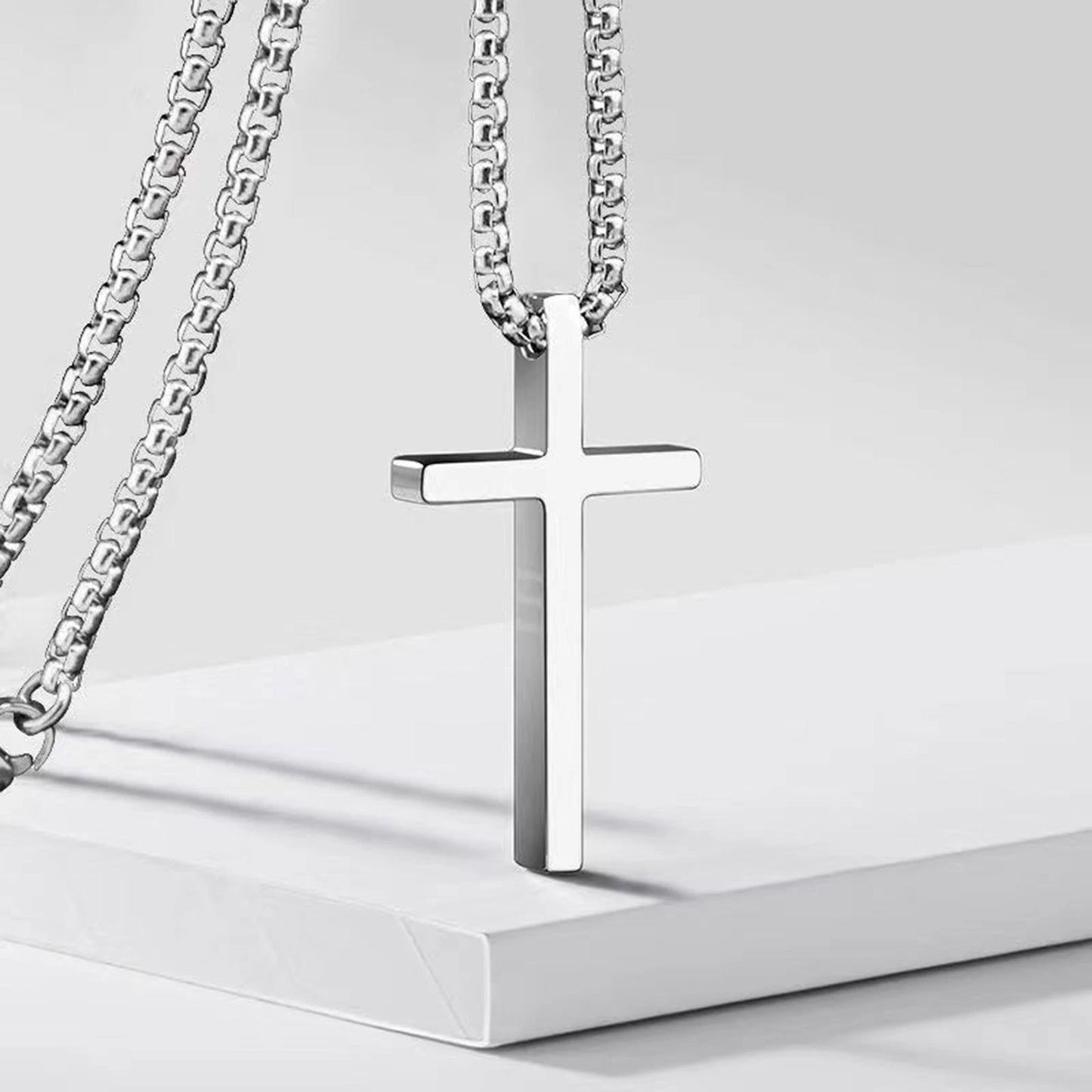 Stainless Steel Cross Necklace | Unisex Silver Pendant | Women Men | USA