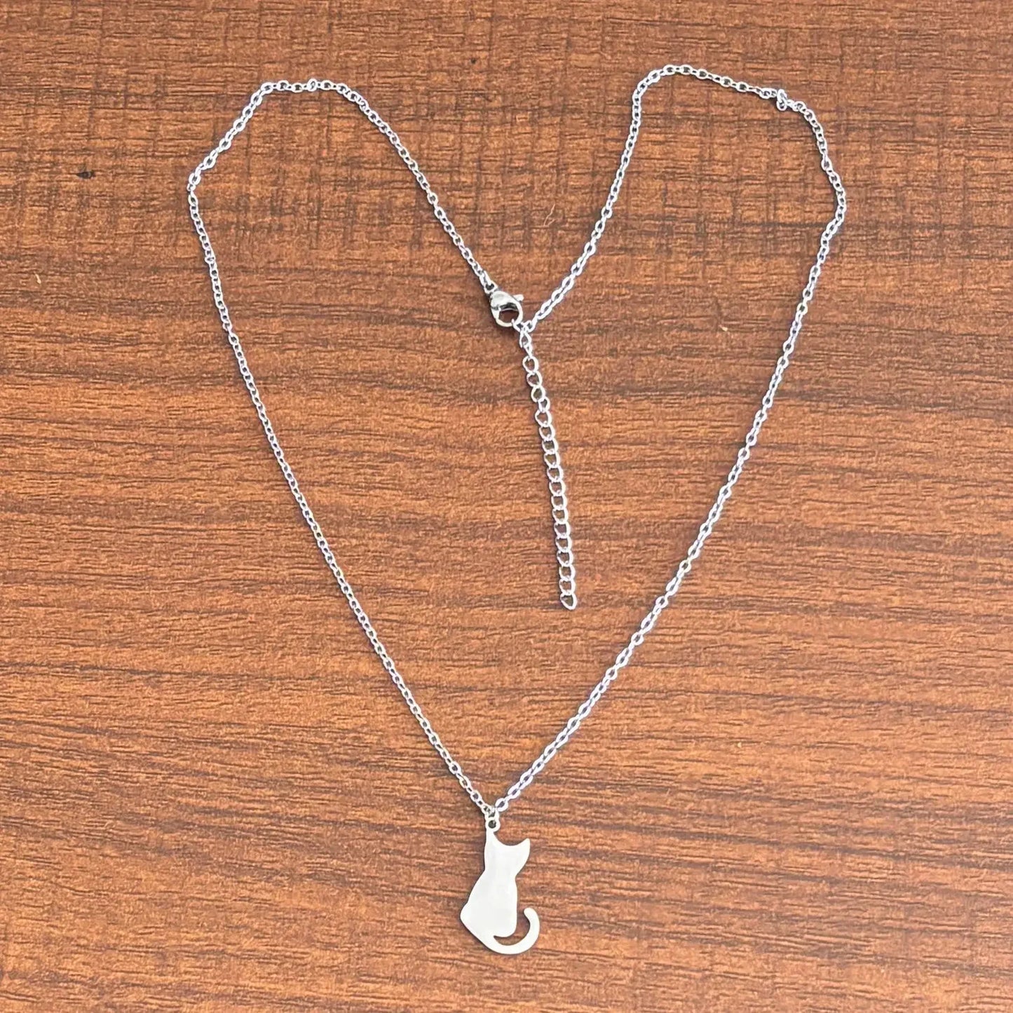 Stainless Steel Cat Pendant Necklace | Hypoallergenic Cute Kitten Charm | Women