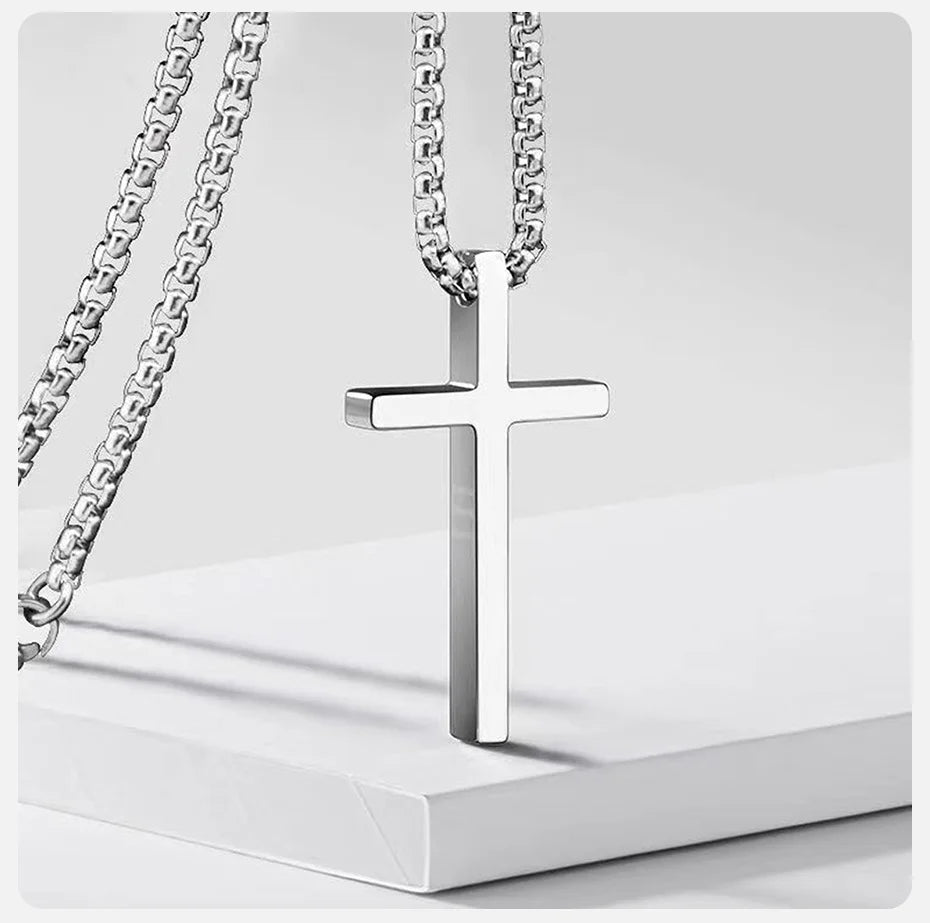 Stainless Steel Cross Necklace | Unisex Silver Pendant | Women Men | USA